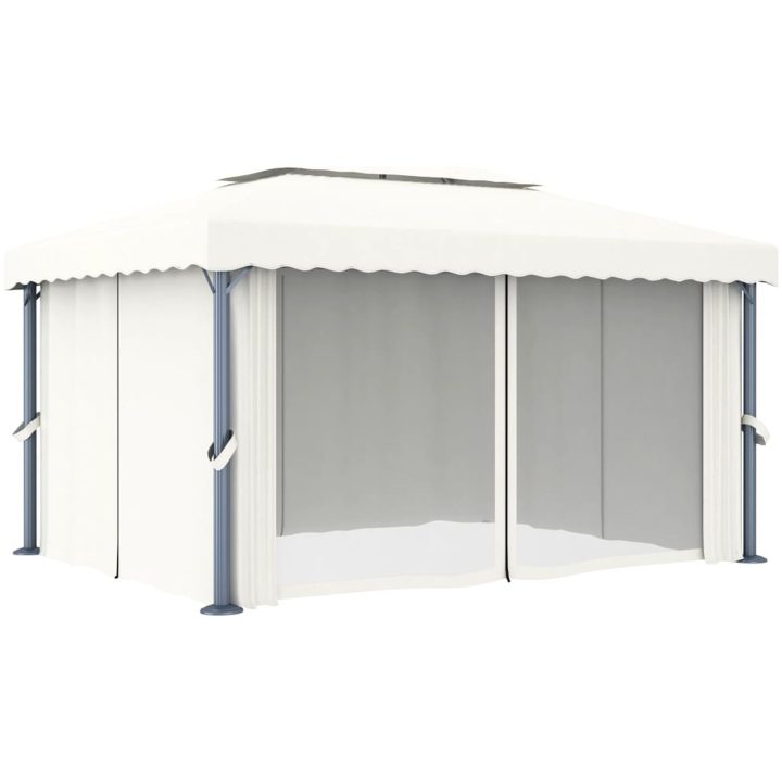 Paviljong med draperi gräddvit aluminium vidaXL 4 x 3 m – bild 3