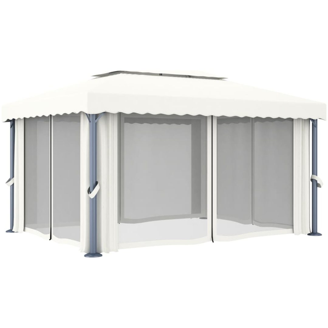 Paviljong med draperi gräddvit aluminium vidaXL 4 x 3 m – bild 4