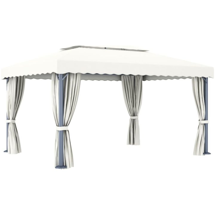 Paviljong med draperi gräddvit aluminium vidaXL 4 x 3 m – bild 5