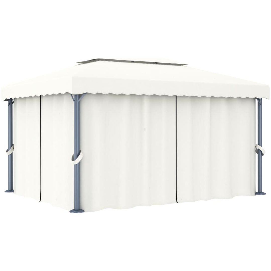 Paviljong med draperi gräddvit aluminium vidaXL 4 x 3 m