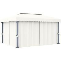 Paviljong med draperi gräddvit aluminium vidaXL