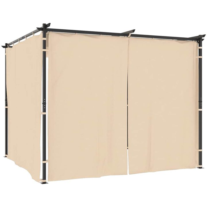 Paviljong med draperi gräddvit stål vidaXL 3 x 3 m – bild 2