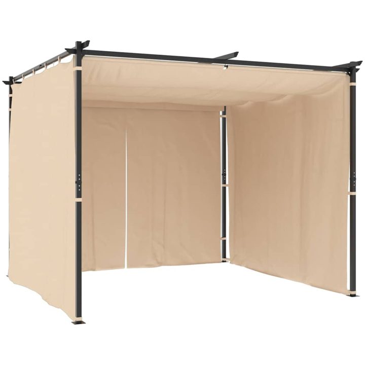 Paviljong med draperi gräddvit stål vidaXL 3 x 3 m – bild 5