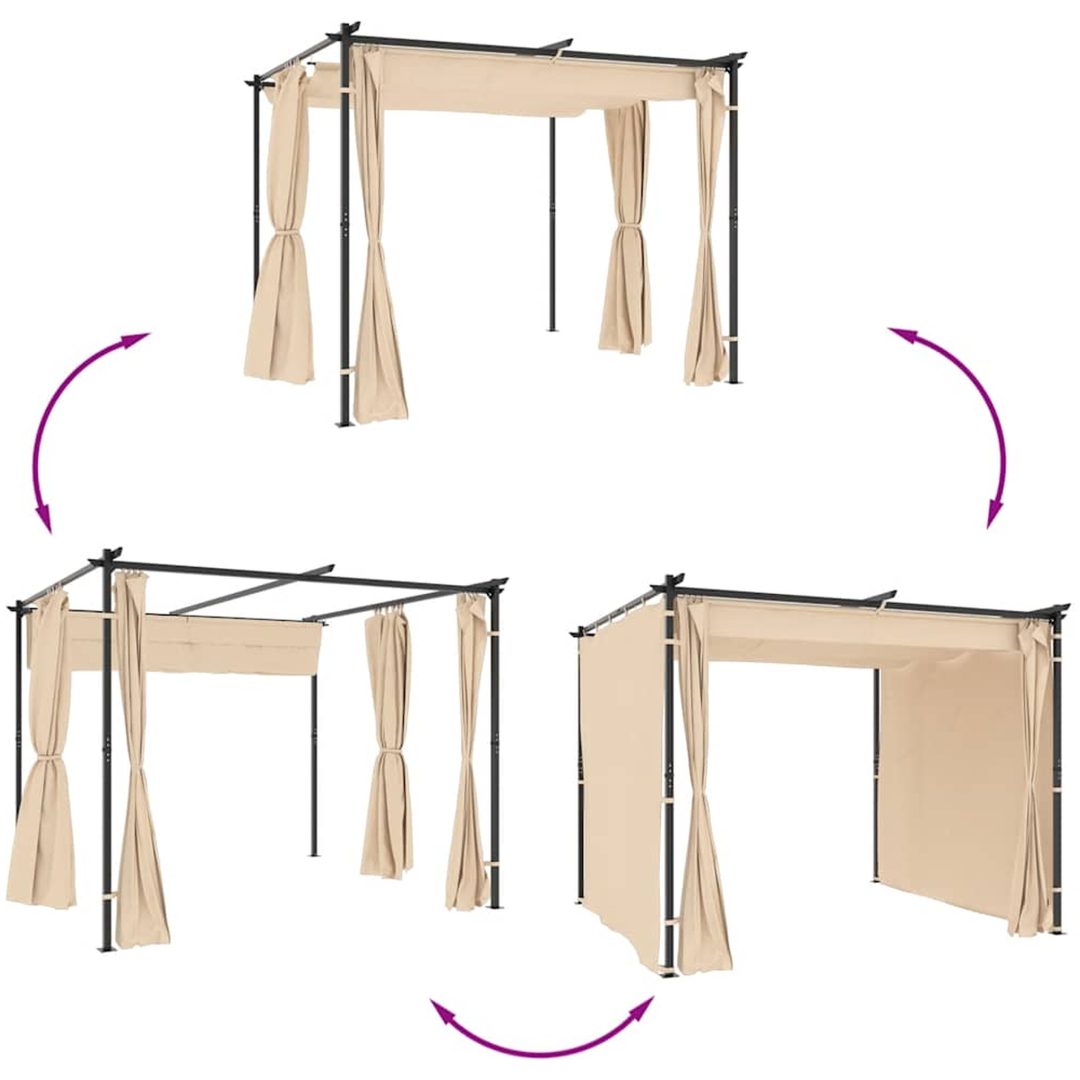 Paviljong med draperi gräddvit stål vidaXL 3 x 3 m – bild 7