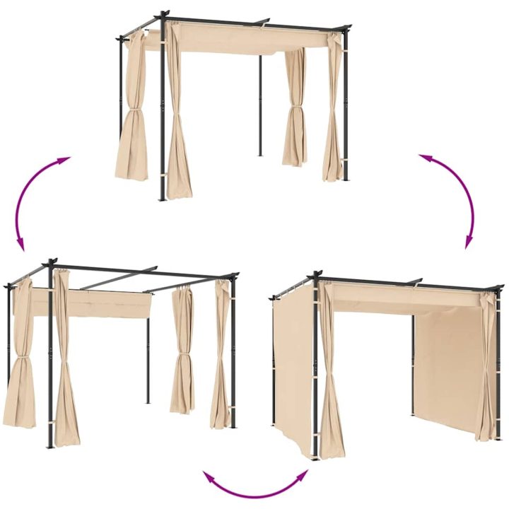 Paviljong med draperi gräddvit stål vidaXL 3 x 3 m – bild 7
