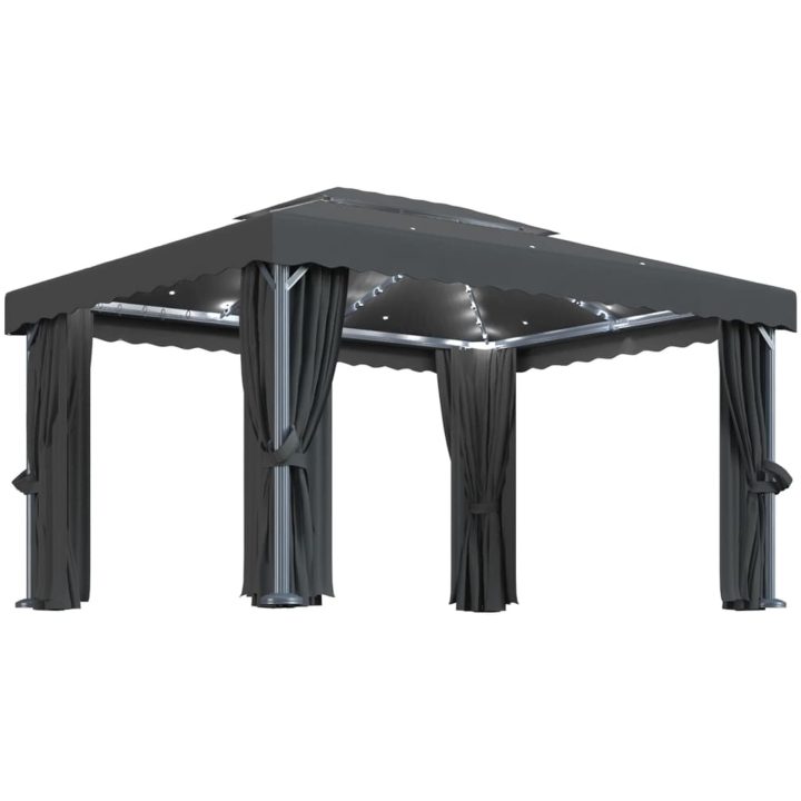 Paviljong med draperi och ljusslinga LED 4x3 m antracit vidaXL 4 x 3 cm – bild 2