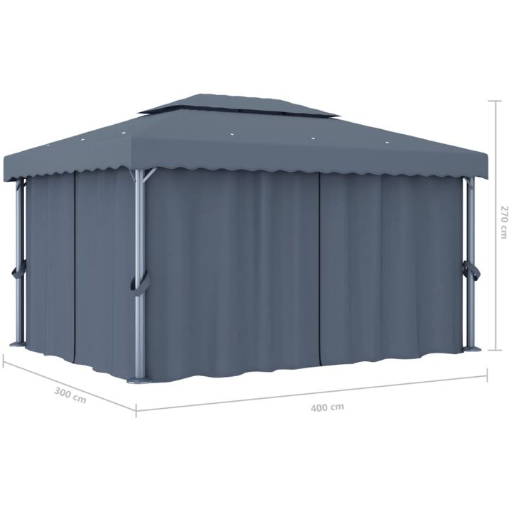 Paviljong med draperi och ljusslinga LED 4x3 m antracit vidaXL 4 x 3 cm – bild 11