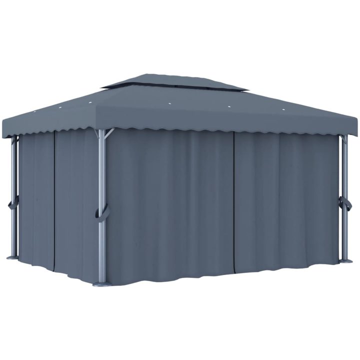 Paviljong med draperi och ljusslinga LED 4x3 m antracit vidaXL 4 x 3 cm – bild 3