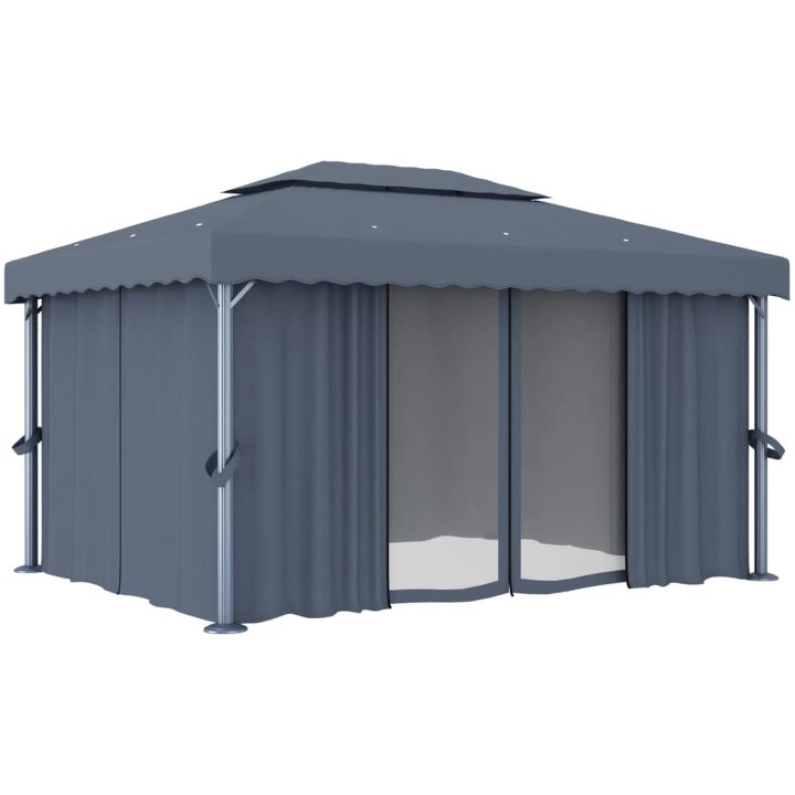 Paviljong med draperi och ljusslinga LED 4x3 m antracit vidaXL 4 x 3 cm – bild 4