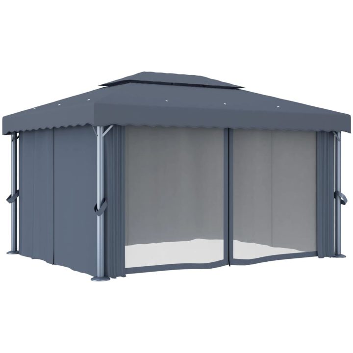 Paviljong med draperi och ljusslinga LED 4x3 m antracit vidaXL 4 x 3 cm – bild 5