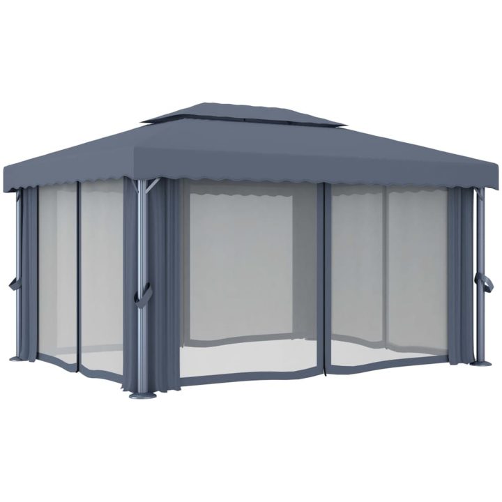 Paviljong med draperi och ljusslinga LED 4x3 m antracit vidaXL 4 x 3 cm – bild 6