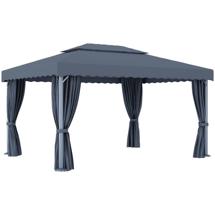 Paviljong med draperi och ljusslinga LED 4x3 m antracit vidaXL 4 x 3 cm – bild 7