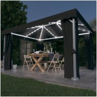 Paviljong med draperi och ljusslinga LED 4x3 m antracit vidaXL