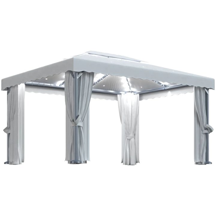 Paviljong med draperi och ljusslinga LED 4x3 m gräddvit vidaXL 4 x 3 cm – bild 2