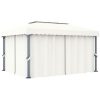 Paviljong med draperi och ljusslinga LED 4x3 m gräddvit vidaXL 4 x 3 cm – miniatyr 3