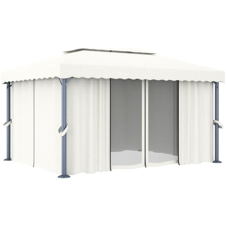 Paviljong med draperi och ljusslinga LED 4x3 m gräddvit vidaXL 4 x 3 cm – bild 4