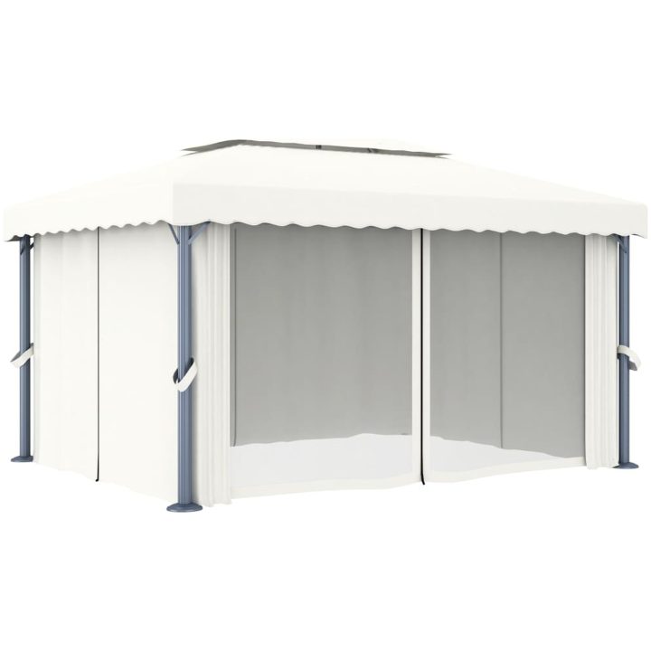Paviljong med draperi och ljusslinga LED 4x3 m gräddvit vidaXL 4 x 3 cm – bild 5
