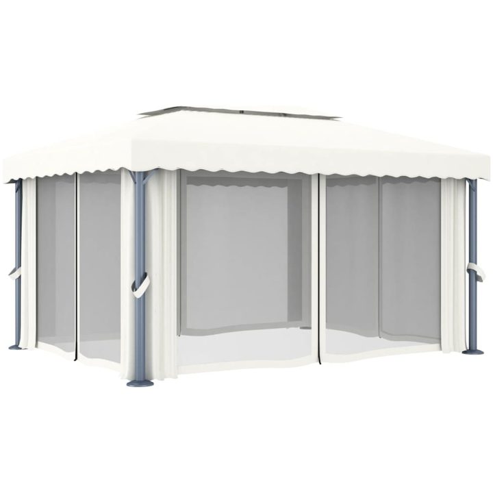 Paviljong med draperi och ljusslinga LED 4x3 m gräddvit vidaXL 4 x 3 cm – bild 6
