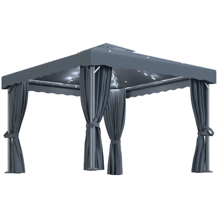 Paviljong med draperi och ljusslinga LED antracit vidaXL 3 x 3 m – bild 2