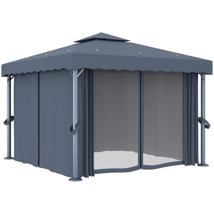 Paviljong med draperi och ljusslinga LED antracit vidaXL 3 x 3 m – bild 4