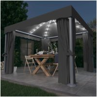 Paviljong med draperi och ljusslinga LED antracit vidaXL