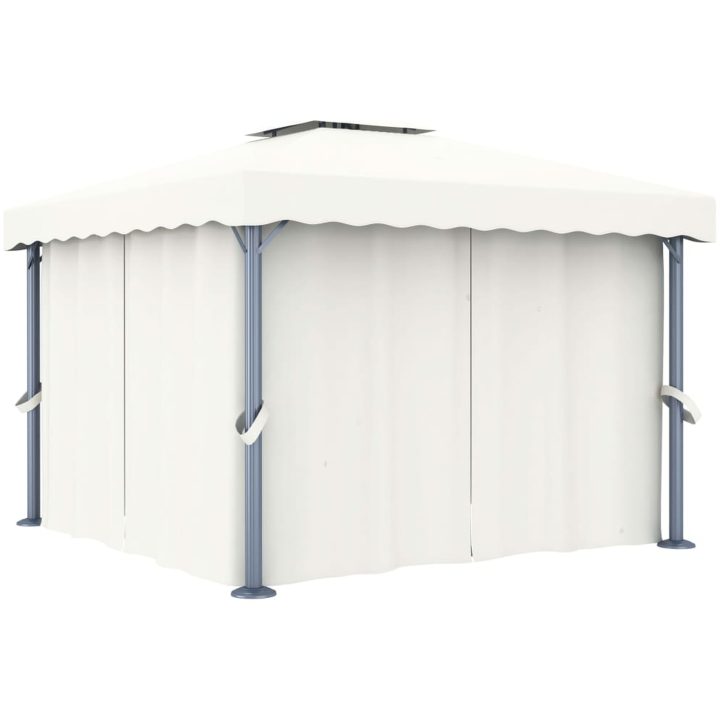 Paviljong med draperi och ljusslinga LED gräddvit vidaXL 3 x 3 m – bild 3
