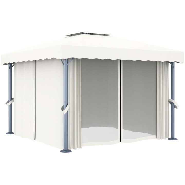 Paviljong med draperi och ljusslinga LED gräddvit vidaXL 3 x 3 m – bild 5