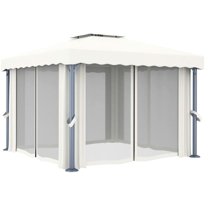 Paviljong med draperi och ljusslinga LED gräddvit vidaXL 3 x 3 m – bild 6