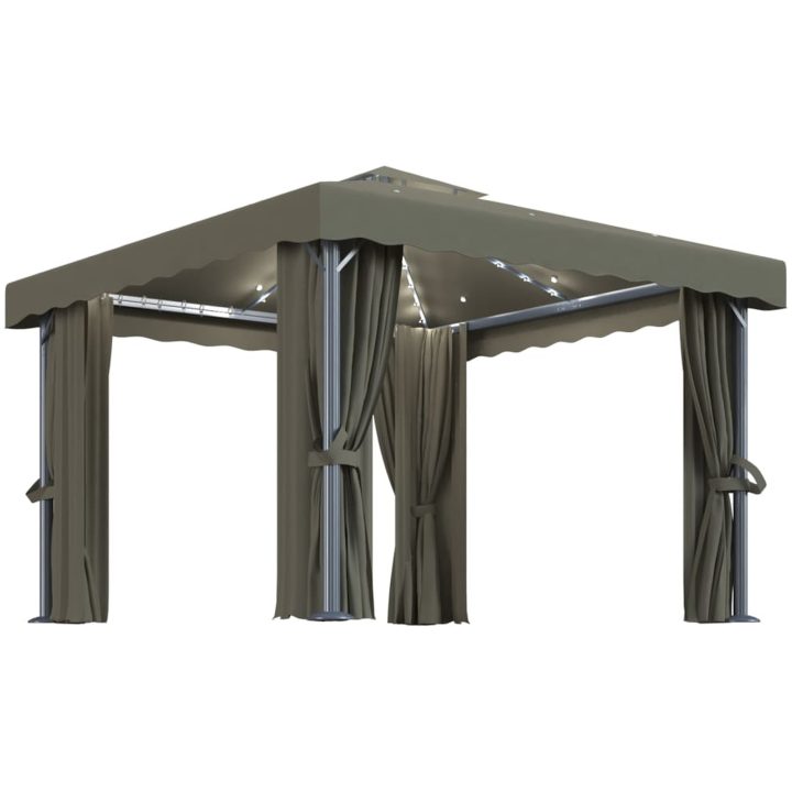 Paviljong med draperi och ljusslinga LED taupe vidaXL 3 x 3 m – bild 2