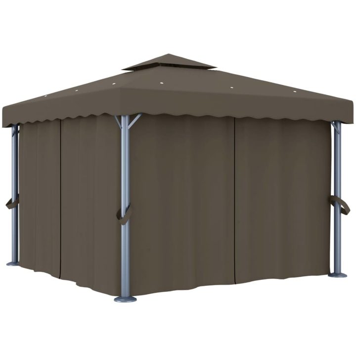 Paviljong med draperi och ljusslinga LED taupe vidaXL 3 x 3 m – bild 3