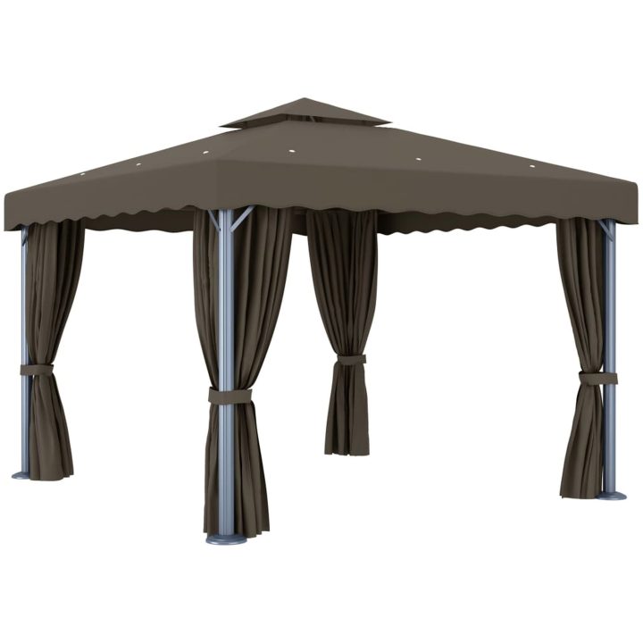 Paviljong med draperi och ljusslinga LED taupe vidaXL 3 x 3 m – bild 5