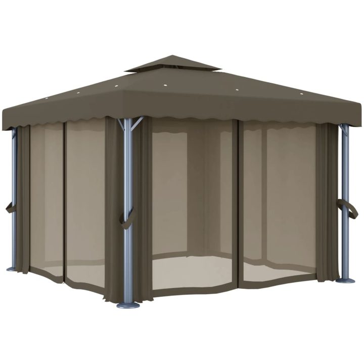 Paviljong med draperi och ljusslinga LED taupe vidaXL 3 x 3 m – bild 6