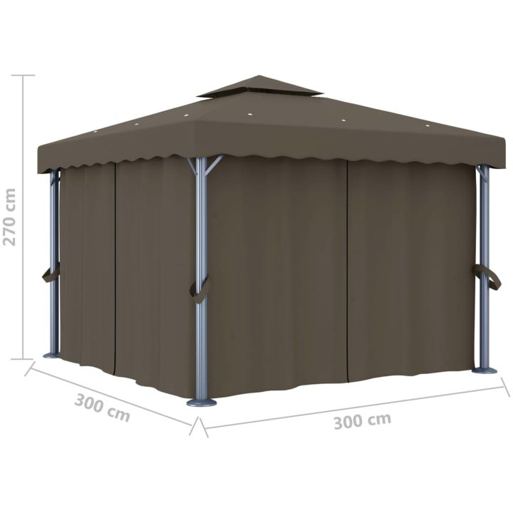 Paviljong med draperi och ljusslinga LED taupe vidaXL 3 x 3 m – bild 10