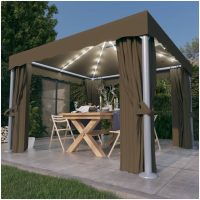 Paviljong med draperi och ljusslinga LED taupe vidaXL