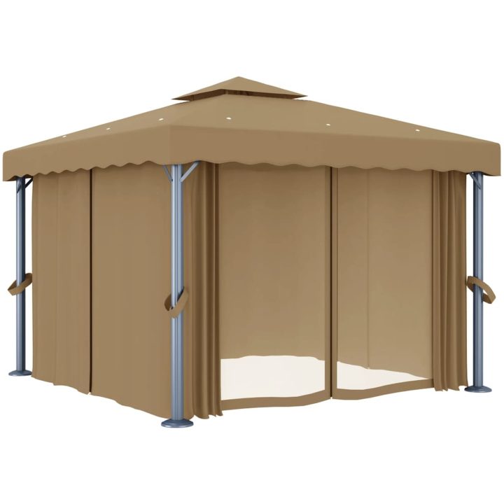 Paviljong med draperi taupe aluminium vidaXL 3 x 3 m – bild 2