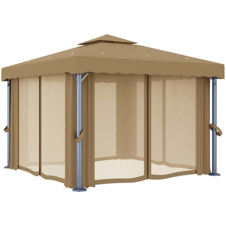 Paviljong med draperi taupe aluminium vidaXL 3 x 3 m – bild 3