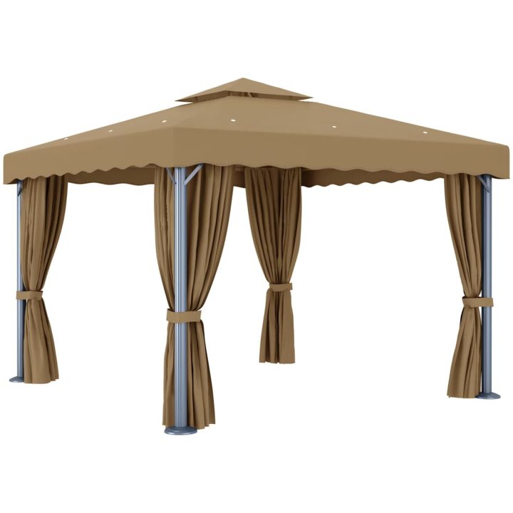 Paviljong med draperi taupe aluminium vidaXL 3 x 3 m – bild 4