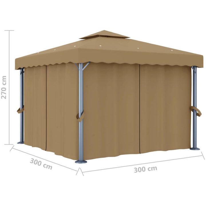 Paviljong med draperi taupe aluminium vidaXL 3 x 3 m – bild 6