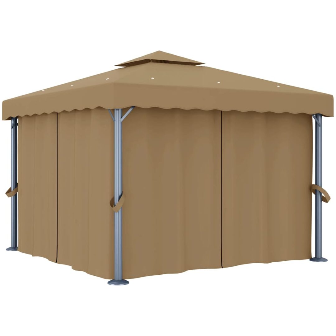 Paviljong med draperi taupe aluminium vidaXL 3 x 3 m