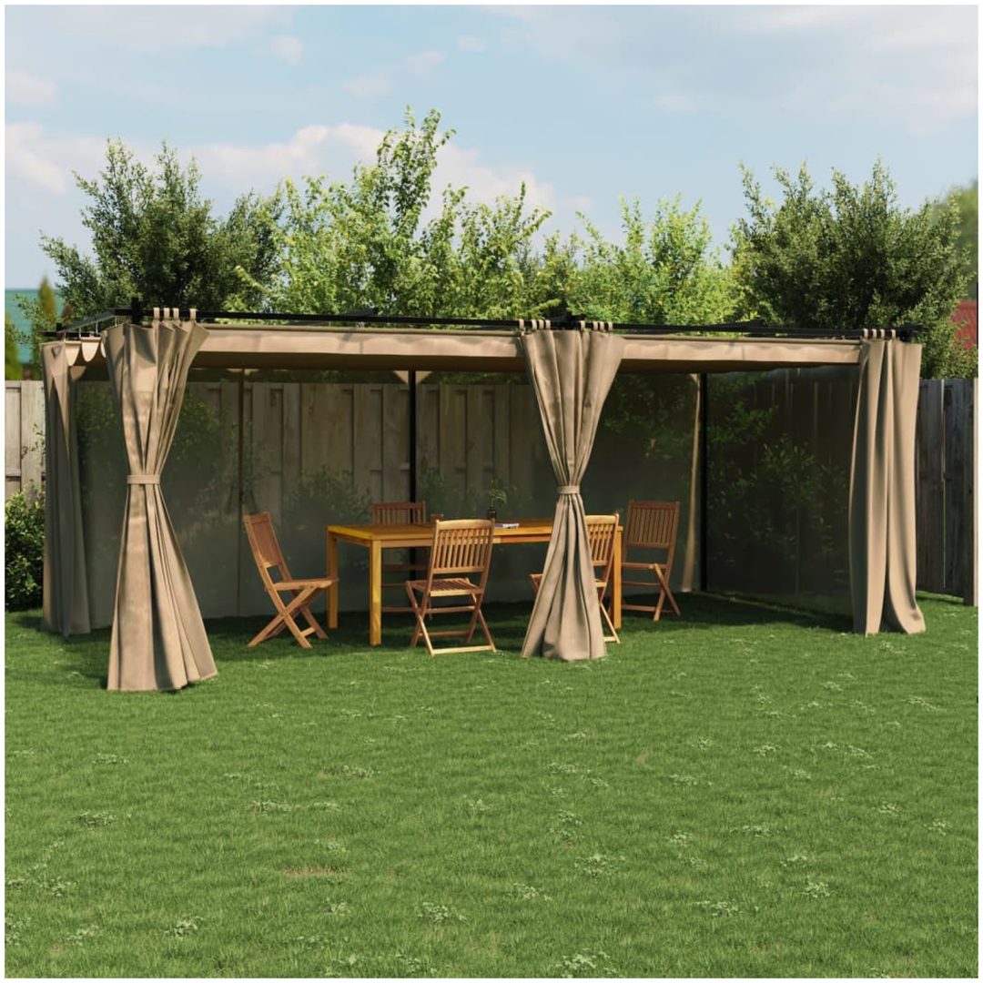 Paviljong med draperi taupe stål vidaXL 6 x 3 m