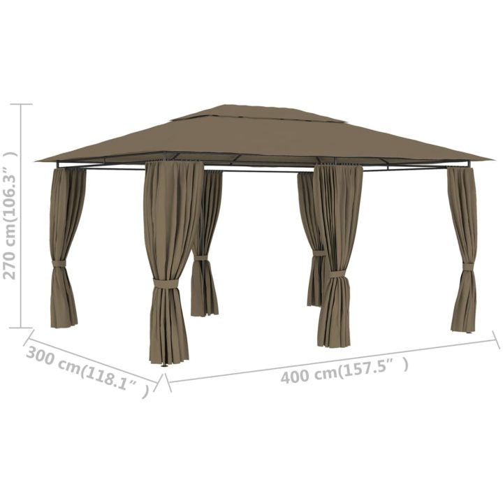 Paviljong med draperier 4x3 m taupe 180 g/m² vidaXL – bild 9