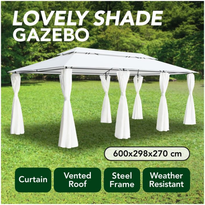 Paviljong med draperier 600x298x270 cm vit 180g/m² vidaXL – bild 8
