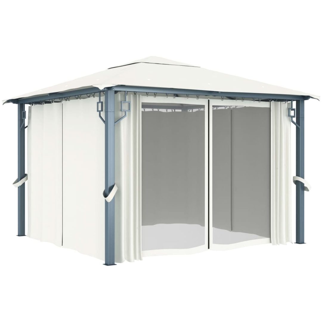 Paviljong med draperier gräddvit aluminium vidaXL 300 x 300 cm – bild 2