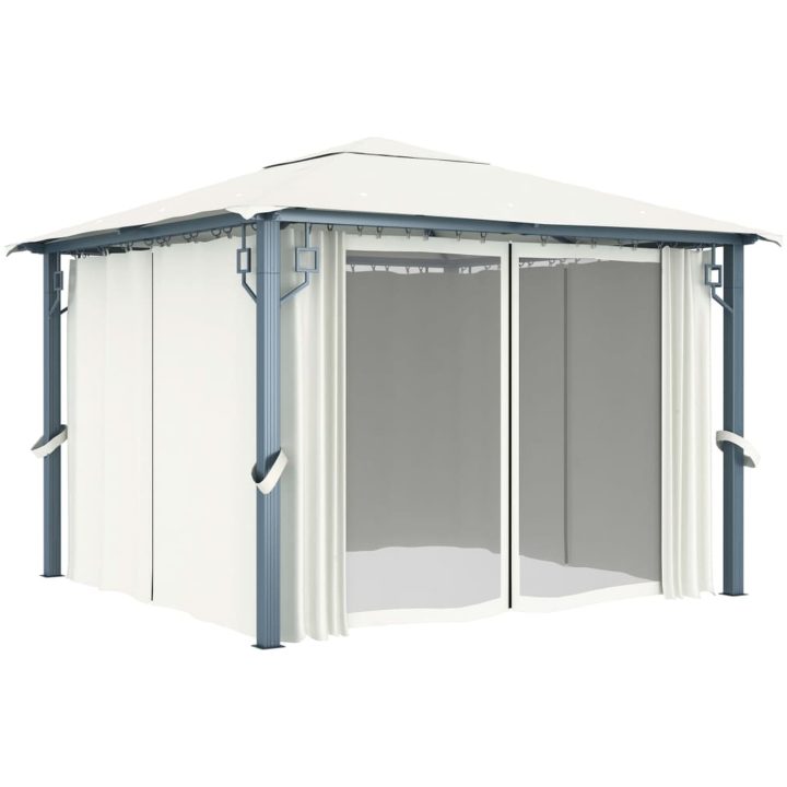Paviljong med draperier gräddvit aluminium vidaXL 300 x 300 cm – bild 2