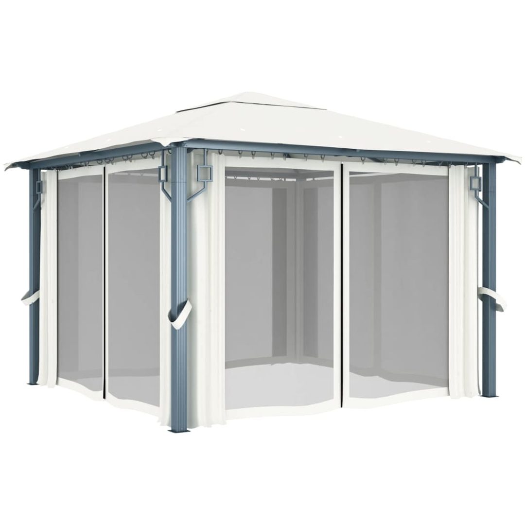 Paviljong med draperier gräddvit aluminium vidaXL 300 x 300 cm – bild 3