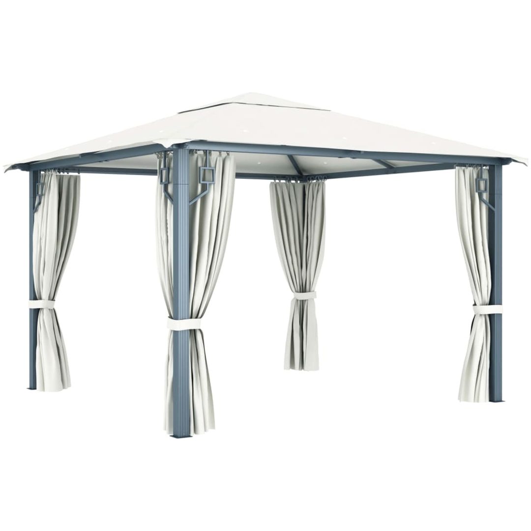 Paviljong med draperier gräddvit aluminium vidaXL 300 x 300 cm – bild 4