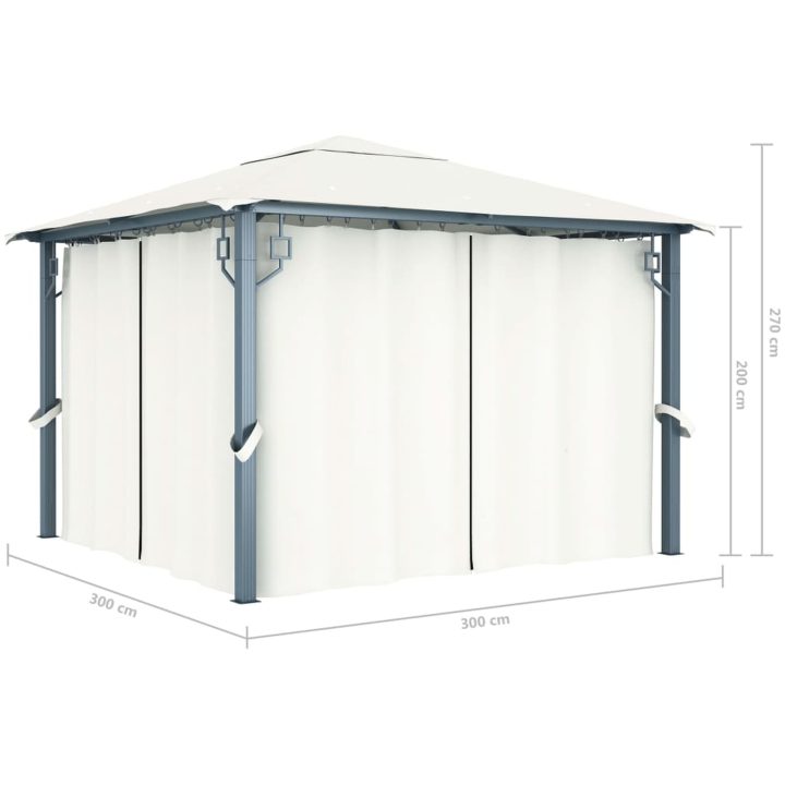 Paviljong med draperier gräddvit aluminium vidaXL 300 x 300 cm – bild 9