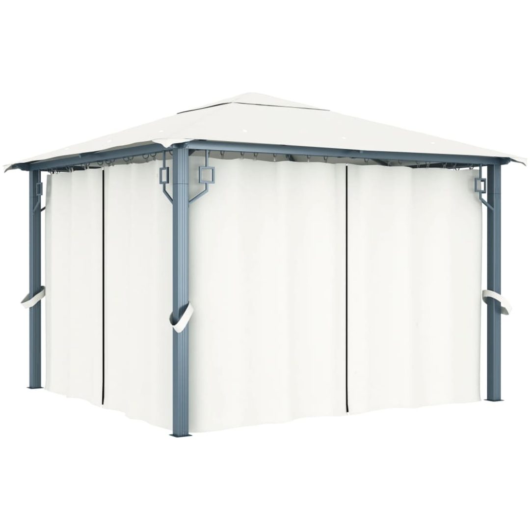 Paviljong med draperier gräddvit aluminium vidaXL 300 x 300 cm