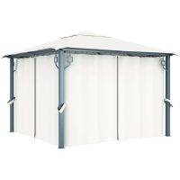 Paviljong med draperier gräddvit aluminium vidaXL