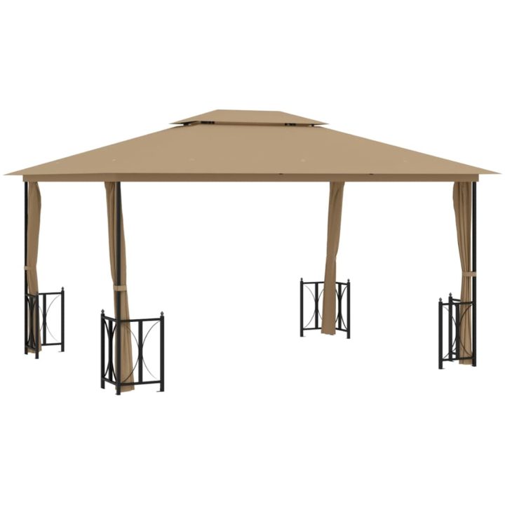 Paviljong med draperier och dubbelt tak taupe vidaXL 3 x 4 m – bild 2